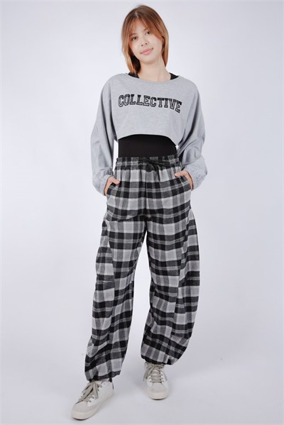 Kız Çocuk 2li Collective Yazılı Sweatshirt - Gri