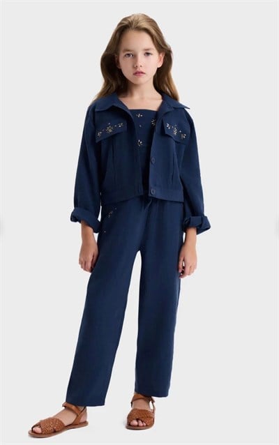 KIZ ÇOCUK CASHMERE TAŞLI 3LÜ TAKIM LACİVERT