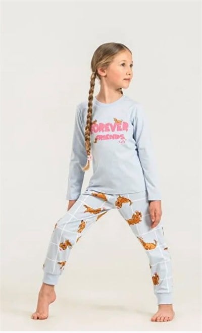 Kız Çocuk Forever Yazılı Pijama Takımı - Mavi