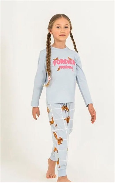 Kız Çocuk Forever Yazılı Pijama Takımı - Mavi