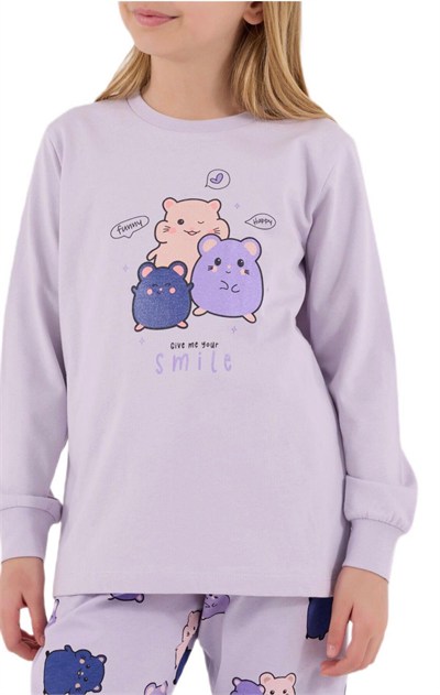 Kız Çocuk Funny Yazılı Pijama Takımı - Lila