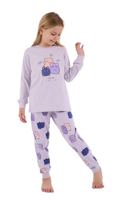 Kız Çocuk Funny Yazılı Pijama Takımı - Lila