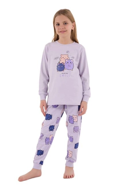Kız Çocuk Funny Yazılı Pijama Takımı - Lila
