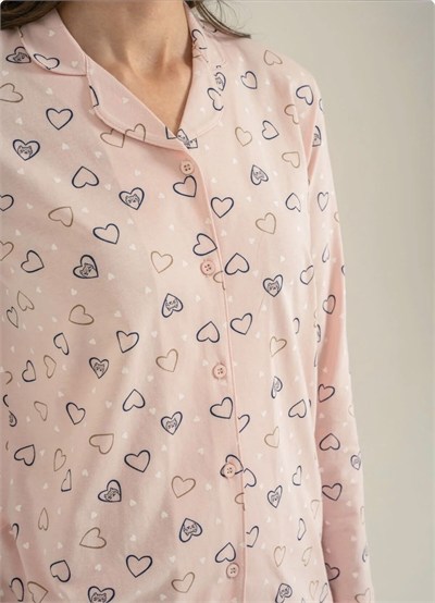 Kız Çocuk Gömlek Yakalı Pijama Takımı - Pudra Pembe