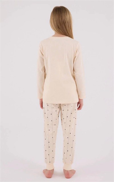 Kız Çocuk Happy Yazılı Pijama Takımı - Krem
