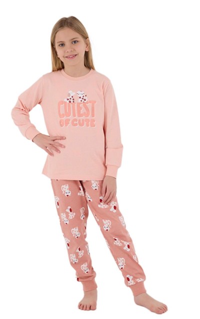 Kız Çocuk Kuzulu Pijama Takımı - Somon