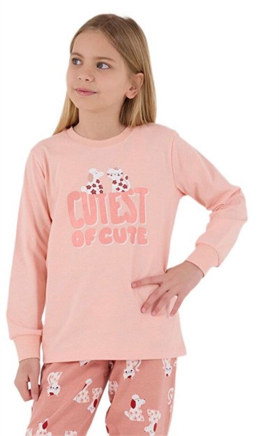 Kız Çocuk Kuzulu Pijama Takımı - Somon