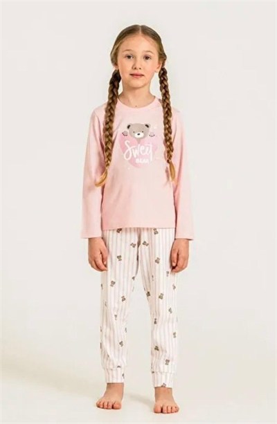 Kız Çocuk Sweat Pijama Takımı - Pembe