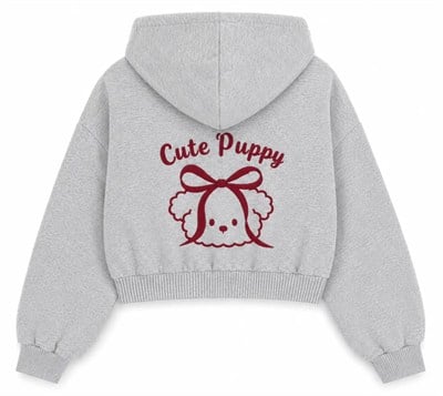 Miela Kids Çocuk Köpekli Kapüşonlu Sweatshirt - Gri Melanj