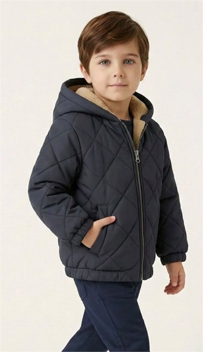 Unisex Çocuk Kapüşonlu Mont - Antrasit