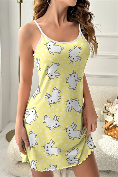 Cozy Dolce Trend Gecelik Bunny Baskılı Pijama Takımı