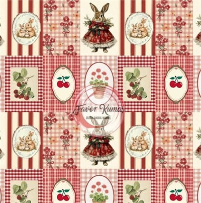 Vintage Pötikare Kırmızı Desenli Kumaş