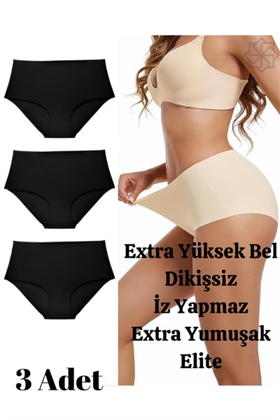 3’lü Extra Yüksek Bel Lazer Kesim Dikişsiz Iz Yapmaz Külot (EXTRA YUMUŞAK VE ESNEK)