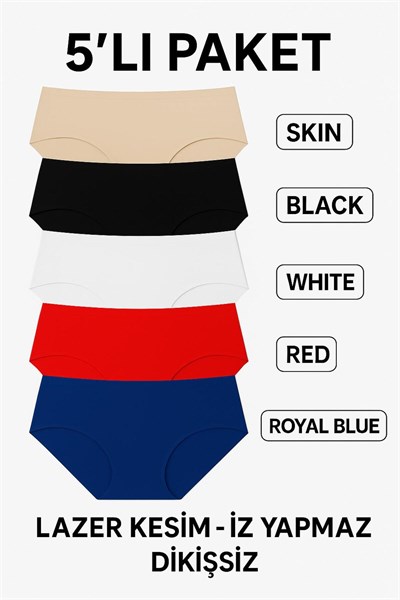 5’li Paket Extra Yüksek Bel Lazer Kesim Bikini Külot –ız Yapmaz,dikişsiz,esnek,yumuşak(RAHAT KALIP)