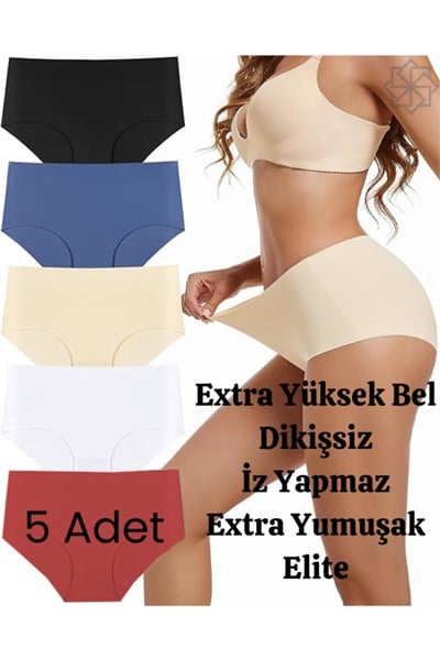 5li Lazer Kesim Extra Yüksek Bel Iz Yapmaz Extra Yumuşak Dikişsiz Bato Külot(EXTRA YUMUŞAK ESNEK)