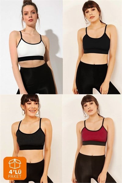 Kadın 4lü Çapraz Ip Askılı Destekli Spor Büstiyer