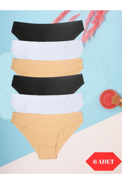 Kadın 6lı Dikişsiz Lazer Kesim Iz Yapmaz Likralı Bikini Slip Külot