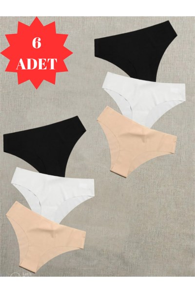 Kadın 6lı Dikişsiz Lazer Kesim Iz Yapmaz Likralı Bikini Slip Külot
