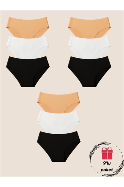 Kadın 9lu Dikişsiz Lazer Kesim Iz Yapmaz Likralı Bikini Slip Külot New