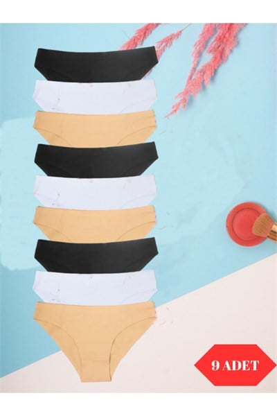 Kadın 9lu Dikişsiz Lazer Kesim Iz Yapmaz Likralı Bikini Slip Külot