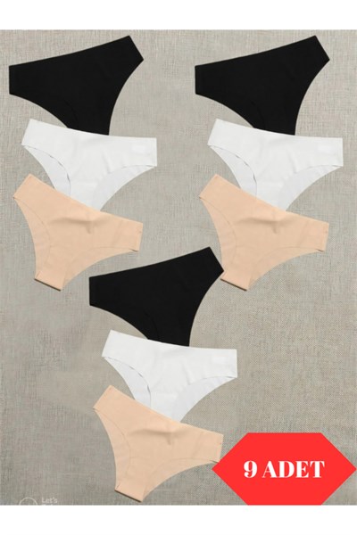 Kadın 9lu Dikişsiz Lazer Kesim Iz Yapmaz Likralı Bikini Slip Külot