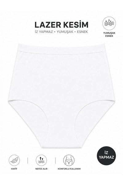 Kadın (Beli Lastikli) 3lü Dikişsiz Lazer Kesim Iz Yapmaz Likralı Extra Yüksek Bel Bato Külot Premium Esnek ve Yumuşak