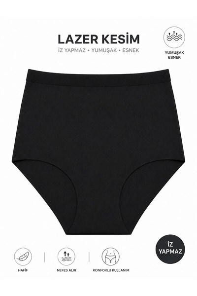 Kadın (Beli Lastikli) 3lü Dikişsiz Lazer Kesim Iz Yapmaz Likralı Extra Yüksek Bel Bato Külot Premium Esnek ve Yumuşak