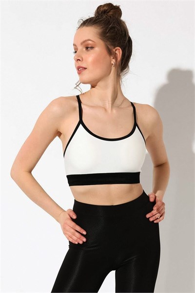 Kadın Beyaz Çapraz Ince Ip Askılı Destekli Spor Sütyeni