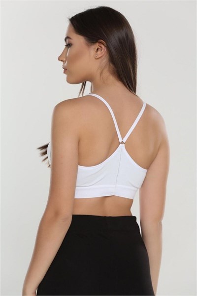 Kadın Beyaz Çapraz Ince Ip Askılı Destekli Spor Sütyeni