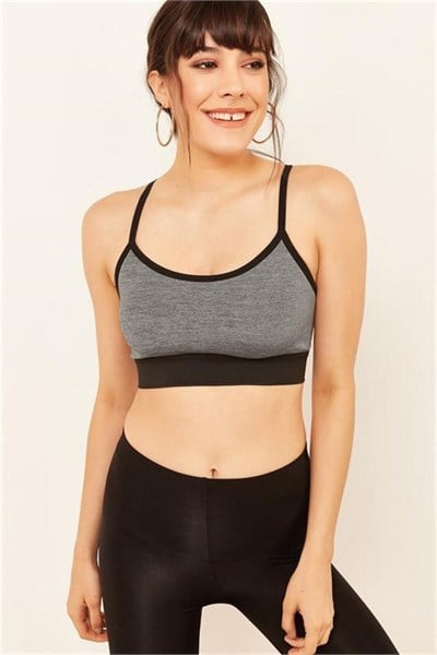 Kadın Gri Çapraz Ince Ip Askılı Destekli Spor Sütyeni