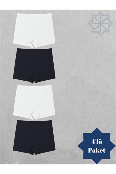 Kadın Lazer Kesim Dikişsiz Beyaz Siyah Kadın Boxer Külot 4 Lü Paket Normal Bel
