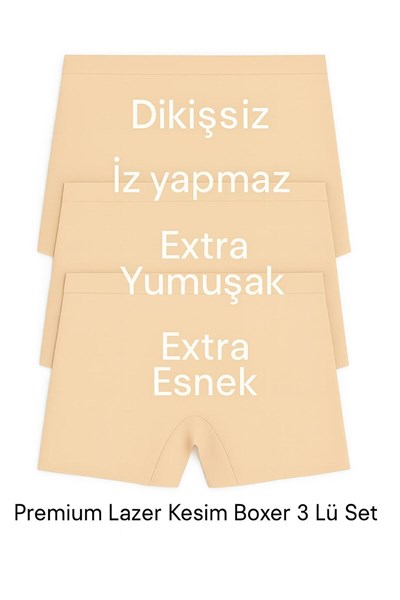 3lü Lazer Kesim Dikişsiz Normal Bel Boxer Külot Seti