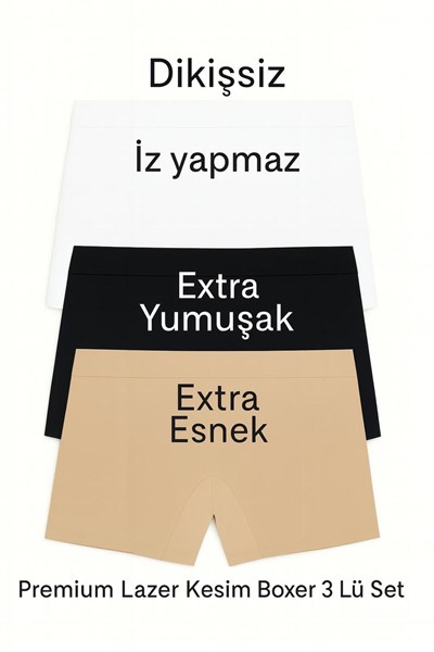 Kadın Lazer Kesim Dikişsiz Kadın Boxer Külot 3 Lü Paket Mıx (EXTRA ESNEK EXTRA YUMUŞAK RAHAT KALIP)