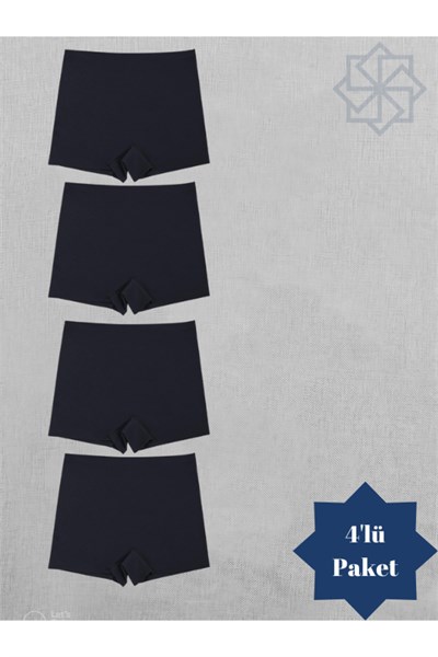 Kadın Lazer Kesim Dikişsiz Siyah Kadın Boxer Külot 4 Lü Paket Normal Bel