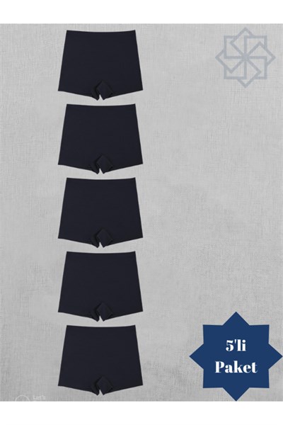 Kadın Lazer Kesim Dikişsiz Siyah Kadın Boxer Külot 5 Li Paket Normal Bel