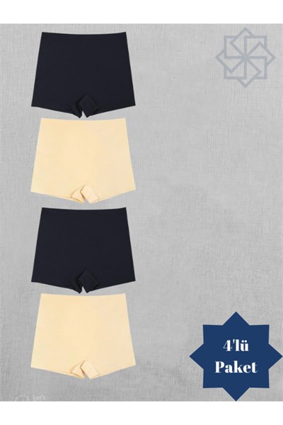 Kadın Lazer Kesim Dikişsiz Siyah Ten Kadın Boxer Külot 4 Lü Paket Normal Bel