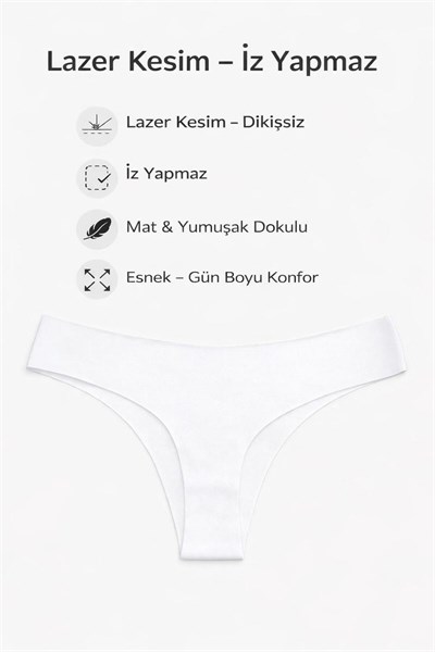 Kadın Lazer Kesim Normal Bel Tanga Külot 3lü Paket– Dikişsiz, İz Yapmaz, Esnek Kumaş