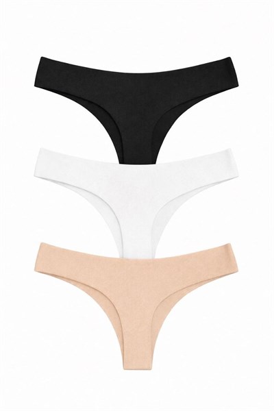 Kadın Lazer Kesim Normal Bel Tanga String Külot 3lü Paket– Dikişsiz, İz Yapmaz, Esnek Kumaş