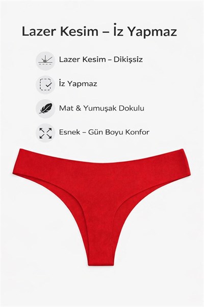 Kadın Lazer Kesim Normal Bel Tanga String Külot 6lı Paket– Dikişsiz, İz Yapmaz, Esnek Kumaş