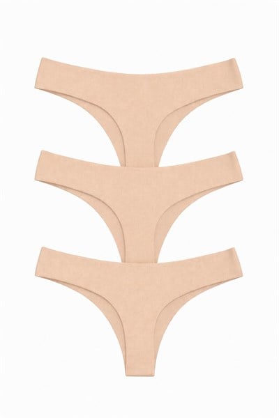 Kadın Lazer Kesim Normal Bel Tanga String Külot 3lü Paket– Dikişsiz, İz Yapmaz, Esnek Kumaş