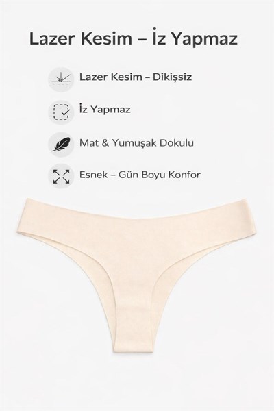 Kadın Lazer Kesim Normal Bel Tanga String Külot 3lü Paket– Dikişsiz, İz Yapmaz, Esnek Kumaş