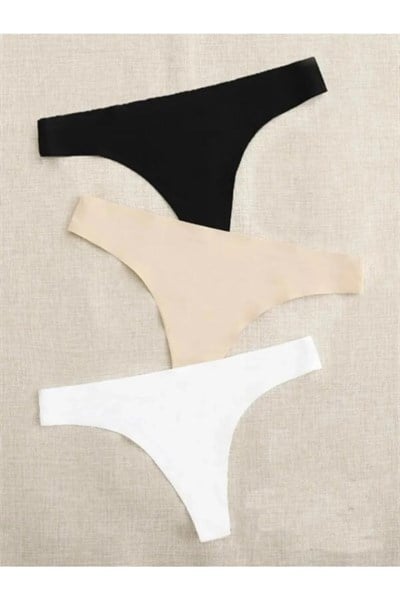 Kadın Tanga 3lü Basic Dikişsiz Lazer Kesim Iz Yapmaz Bikini Tanga Külot