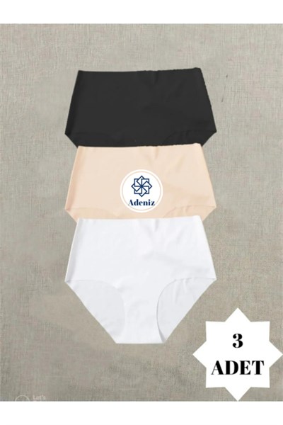 Kadın Yüksek Bel 3lü Paket Dikişsiz Lazer Kesim Iz Yapmaz Bikini Slip Külot