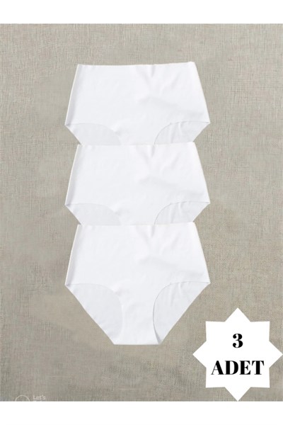 Kadın Yüksek Bel 3lü Paket Dikişsiz Lazer Kesim Iz Yapmaz Bikini Slip Külot