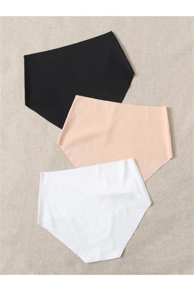 Kadın Yüksek Bel 3lü Paket Dikişsiz Lazer Kesim Iz Yapmaz Bikini Slip Külot