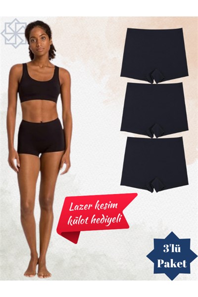 LAZER KESİM KÜLOT HEDİYELİ LAZER KESİM DİKİŞSİZ KADIN BOXER 3LÜ PAKET