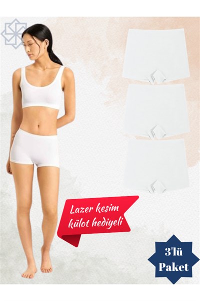 LAZER KESİM KÜLOT HEDİYELİ LAZER KESİM DİKİŞSİZ KADIN BOXER 3LÜ PAKET
