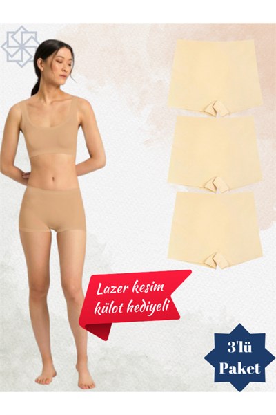 LAZER KESİM KÜLOT HEDİYELİ LAZER KESİM DİKİŞSİZ KADIN BOXER 3LÜ PAKET