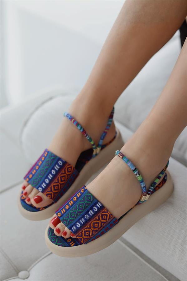 Marrakesh Desen Detaylı Kadin Sandalet- MAVİ