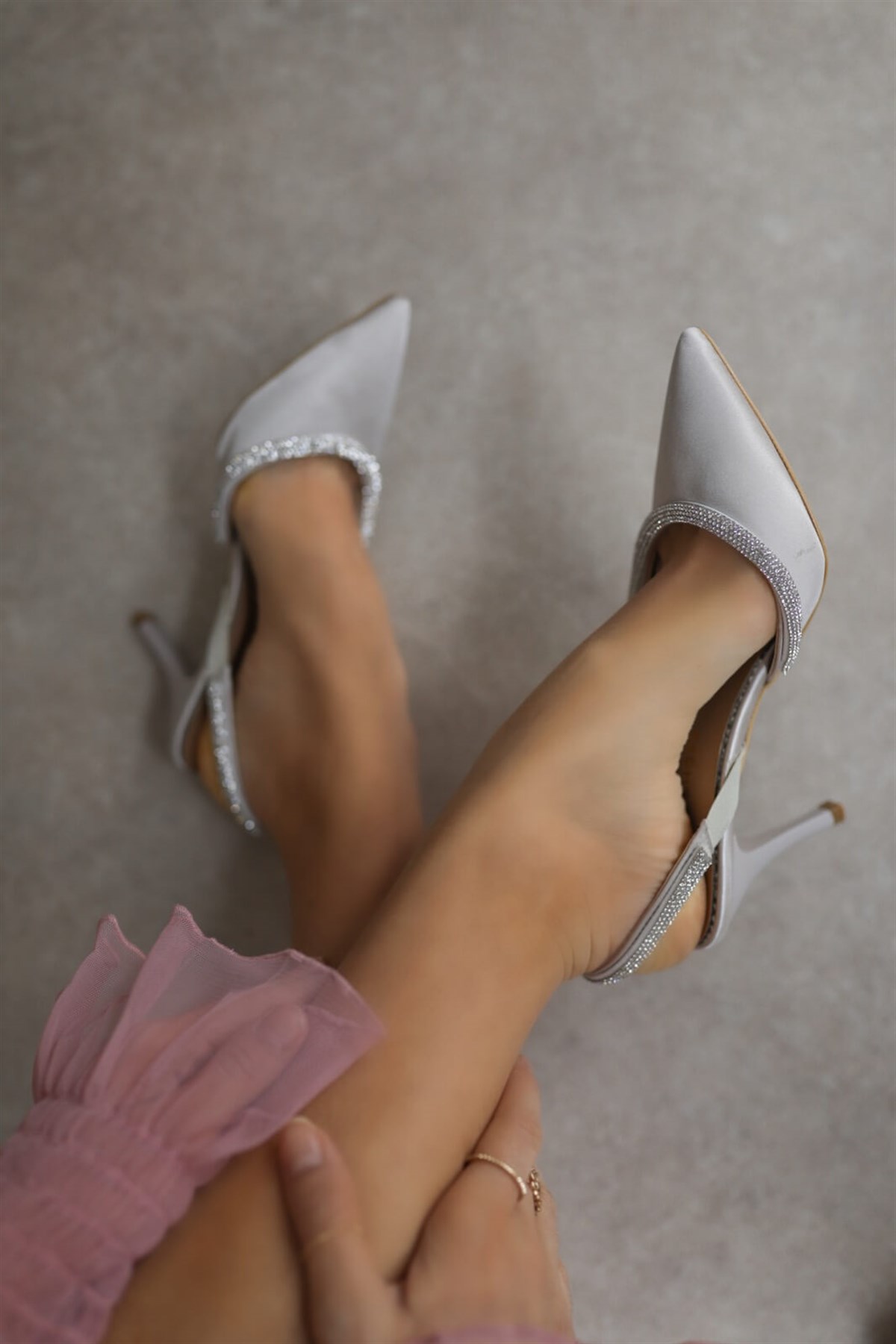 Miss Bayan Taşlı Topuklu Ayakkabı - BEJ